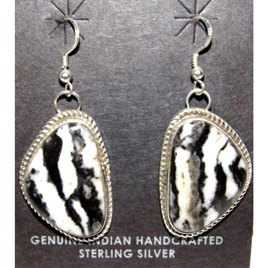 Navajo White Buffalo Earrings Sterling Silver Dangles
