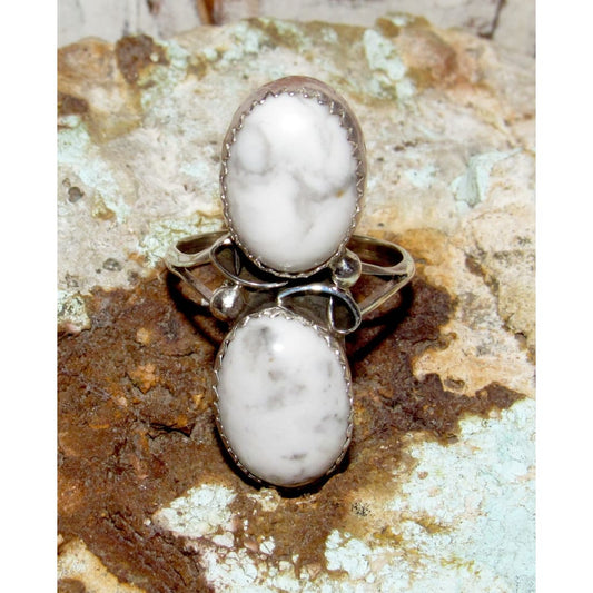 Navajo White Buffalo Ring Sz 7 Sterling Silver Jewelry &