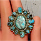 Navajo White Water Turquoise Cluster Ring Sz 10 Sterling