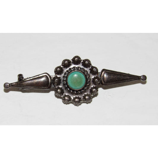 Old Pawn Fred Harvey Turquoise Sterling Silver Brooch.