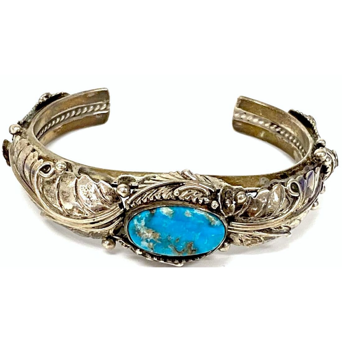 Old Pawn Hopi Turquoise Squash Blossom Cuff Bracelet