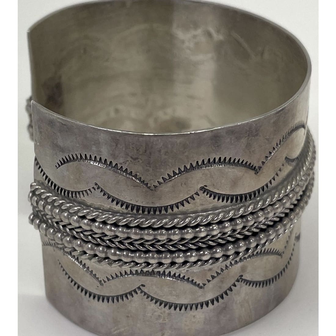 Old Pawn Navajo Ingot Cuff Bracelet Hand Stamped Sterling