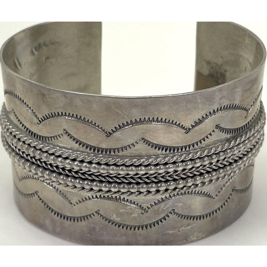 Old Pawn Navajo Ingot Cuff Bracelet Hand Stamped Sterling