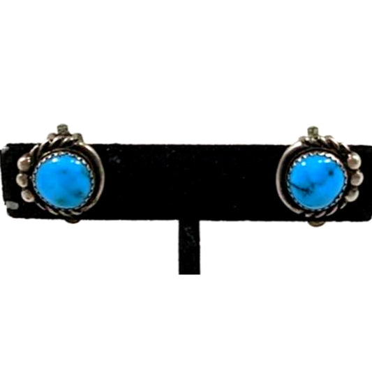 Old Pawn Navajo Kingman Turquoise Clip On Earrings Sterling