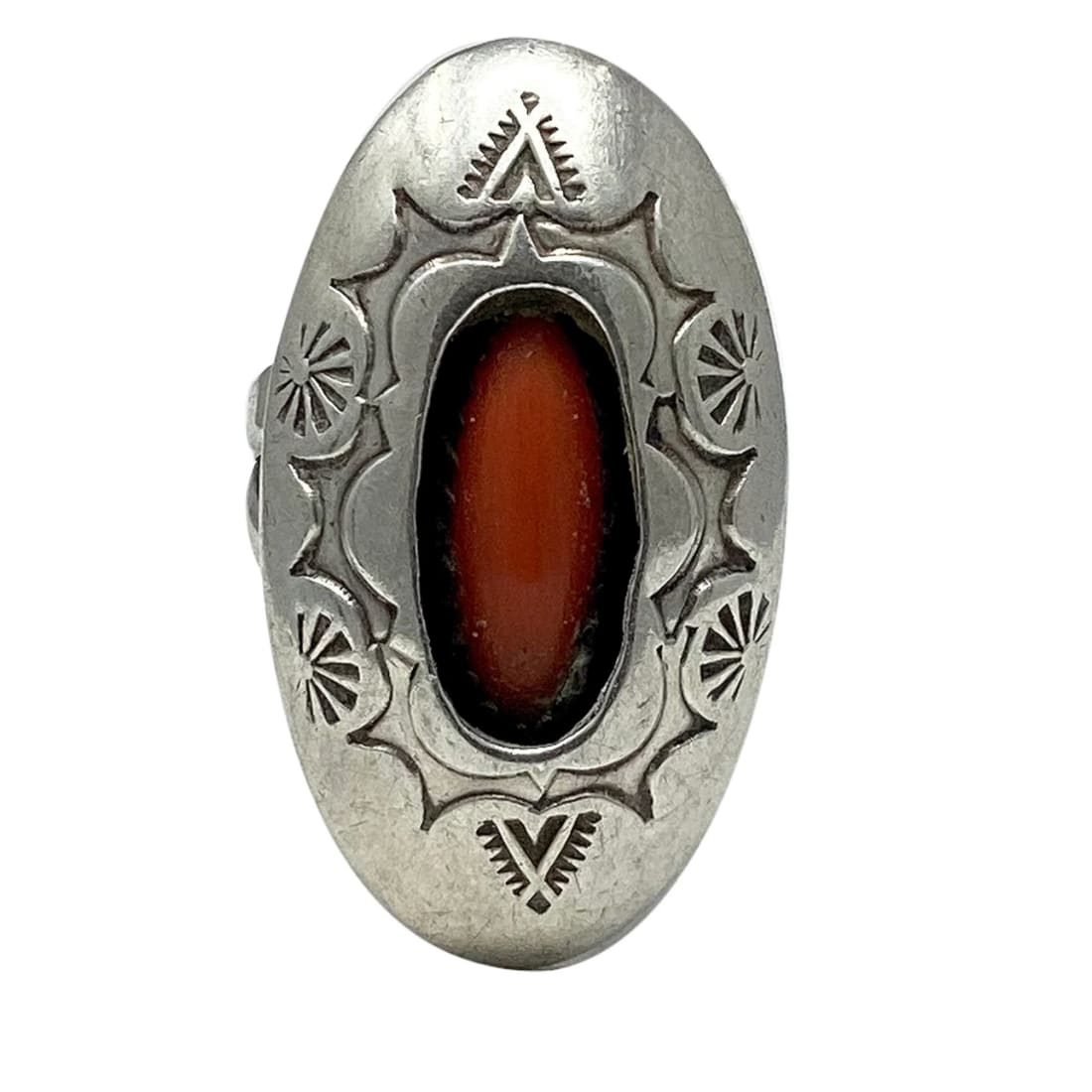 Old Pawn Navajo Mediterranean Coral Ring Sz 6.5 Sterling