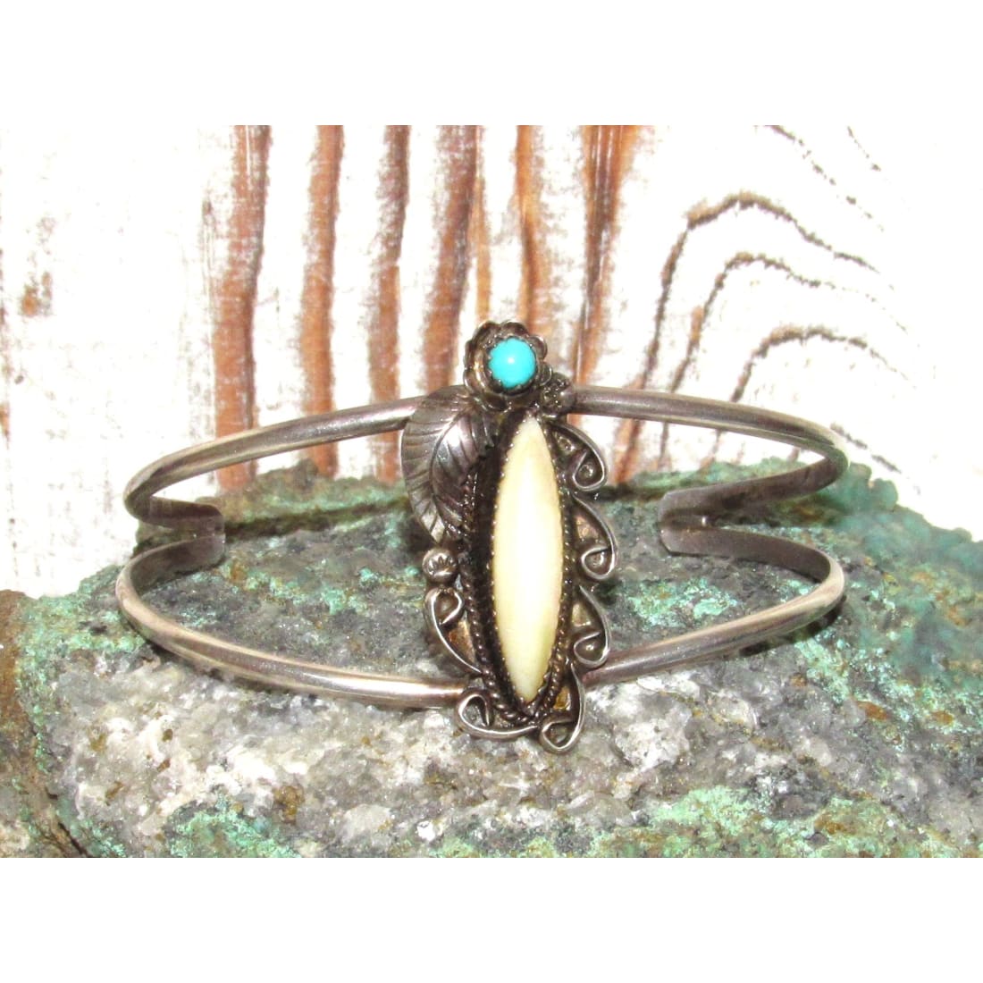 Old Pawn Navajo Mother of Pearl Turquoise Cuff Bracelet