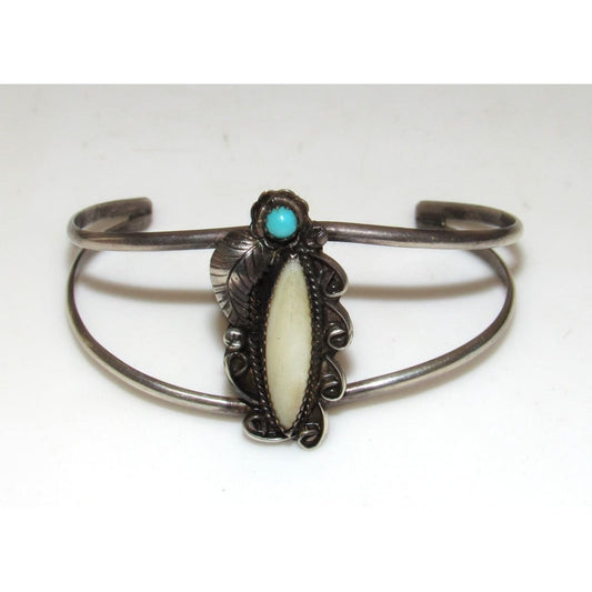 Old Pawn Navajo Mother of Pearl Turquoise Cuff Bracelet