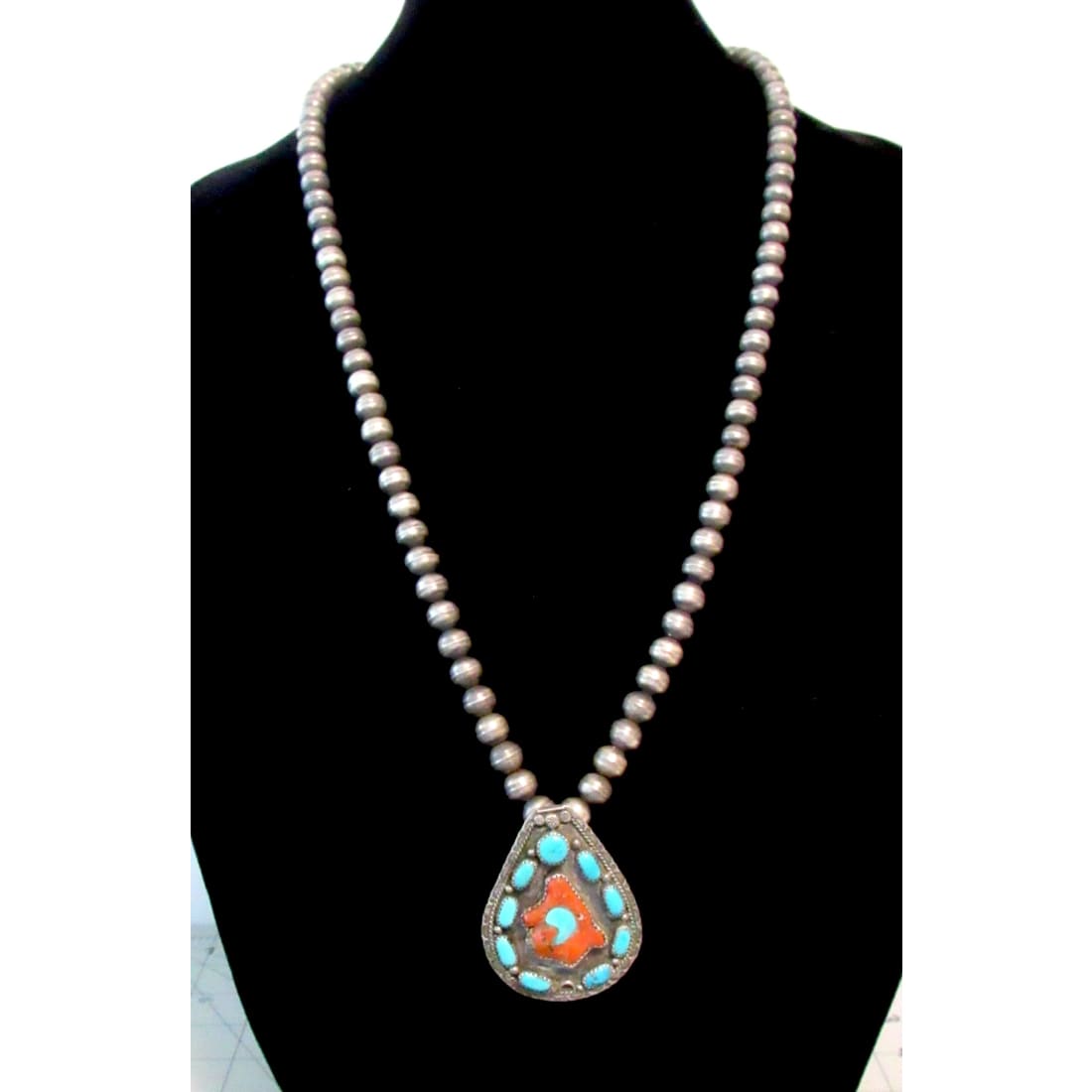 Old Pawn Navajo Necklace Sterling Gem Kingman Turquoise