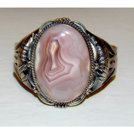 Old Pawn Navajo Petrified Wood Cuff Bracelet Ingot Sterling