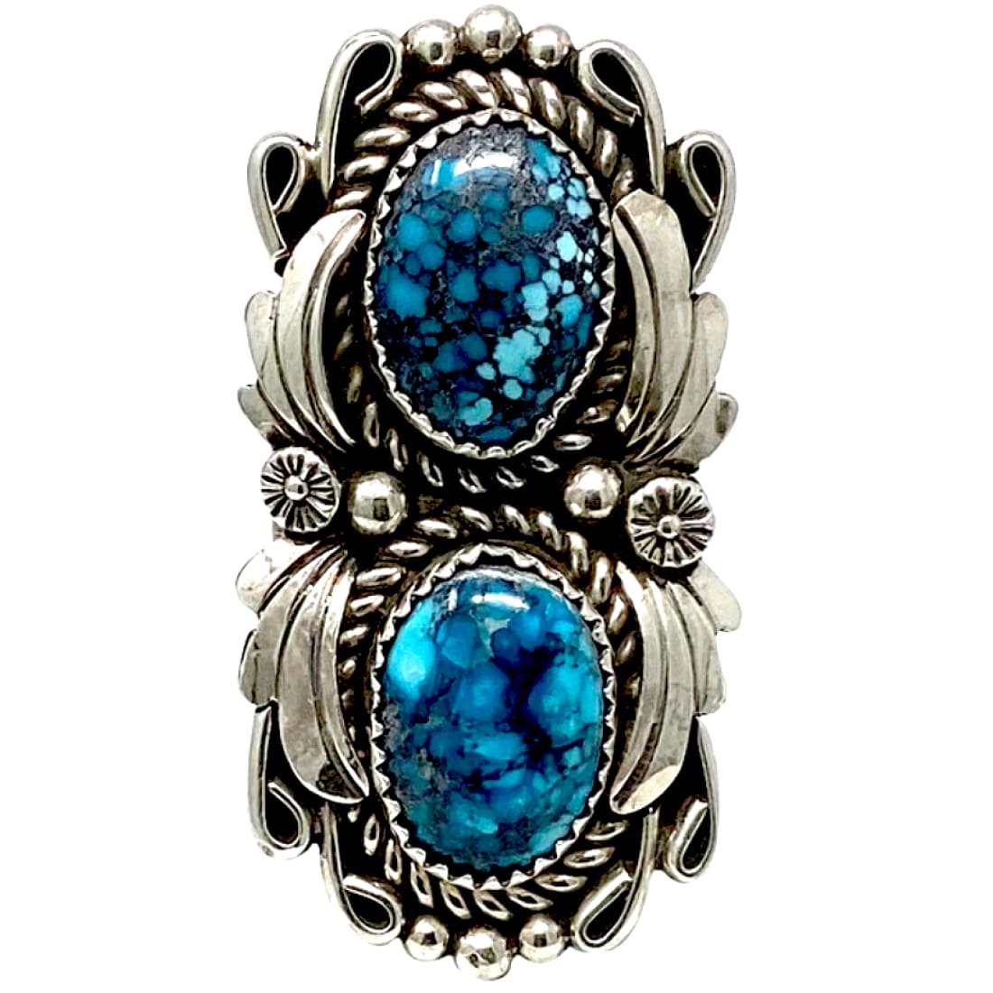 Old Pawn Navajo Spiderweb Kingman Turquoise Ring Sz 6
