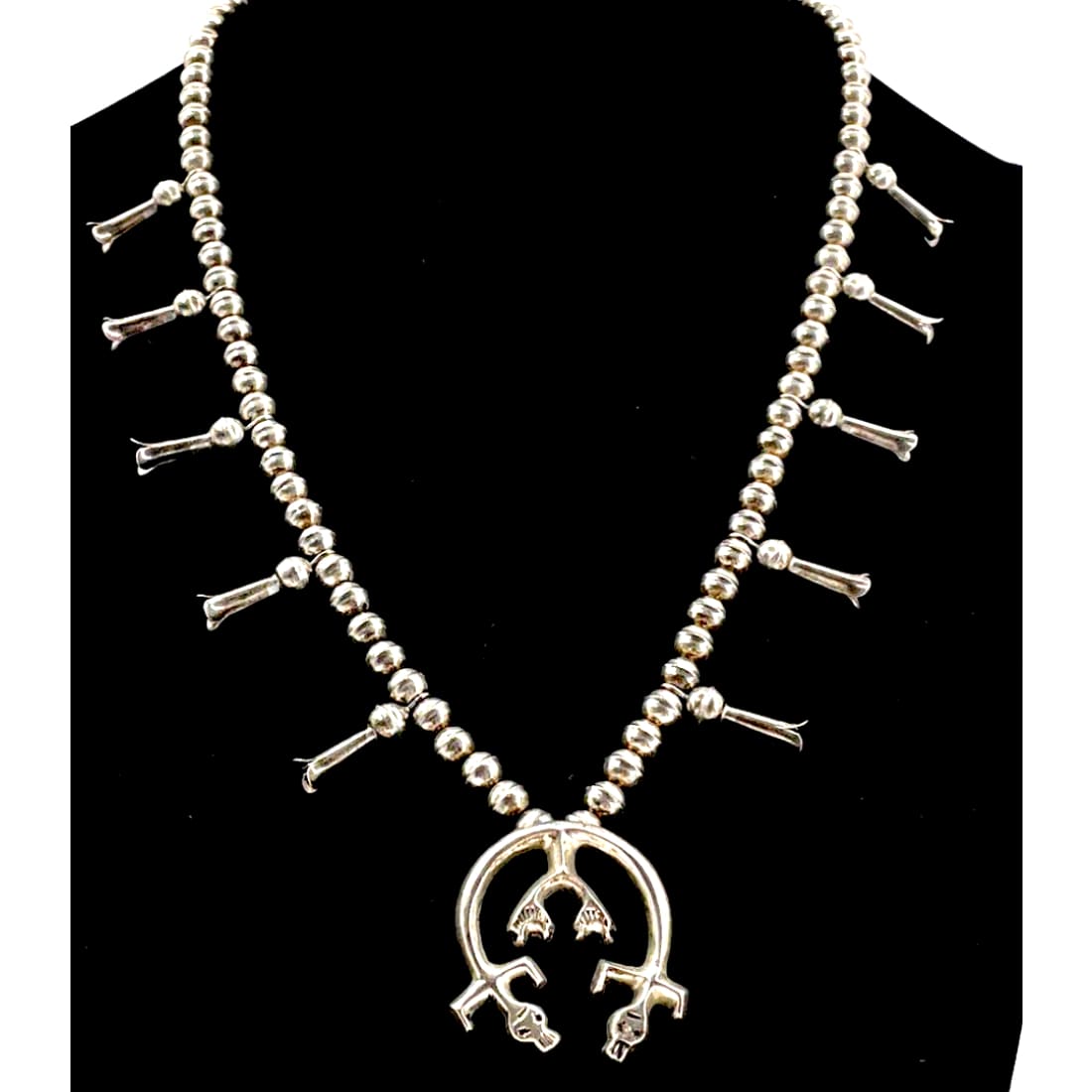 Old Pawn Navajo Squash Bloossom Necklace Yei Design