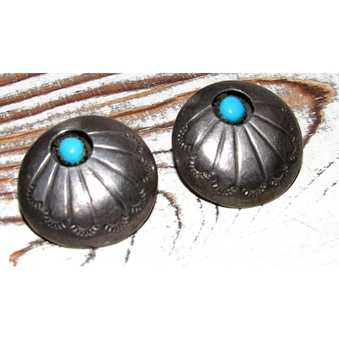 Larger Old Pawn Navajo Sterling Concho Earrings with 