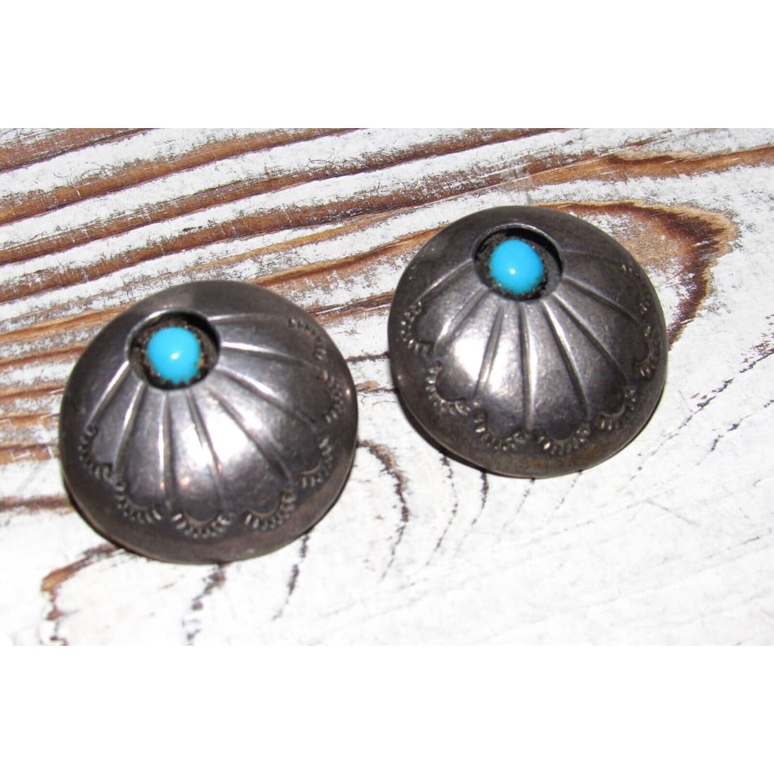 Larger Old Pawn Navajo Sterling Concho Earrings with 
