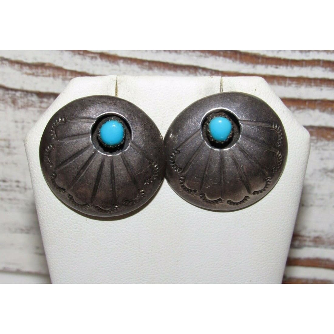 Larger Old Pawn Navajo Sterling Concho Earrings with 
