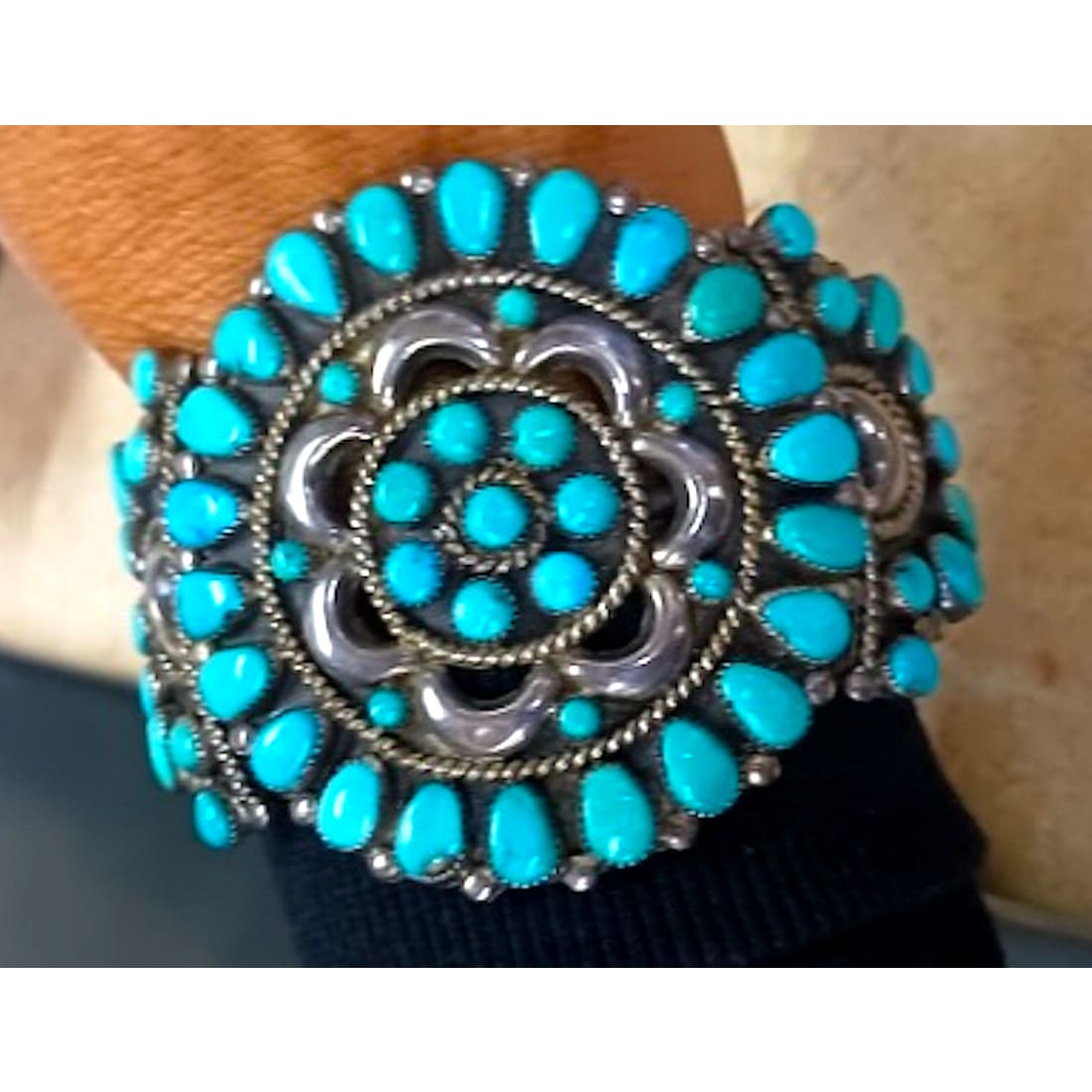 Old Pawn Navajo Turquoise Cluster & Sterling Silver Cuff