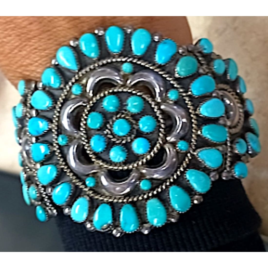 Old Pawn Navajo Turquoise Cluster & Sterling Silver Cuff