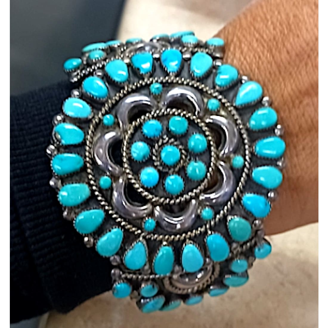 Old Pawn Navajo Turquoise Cluster & Sterling Silver Cuff