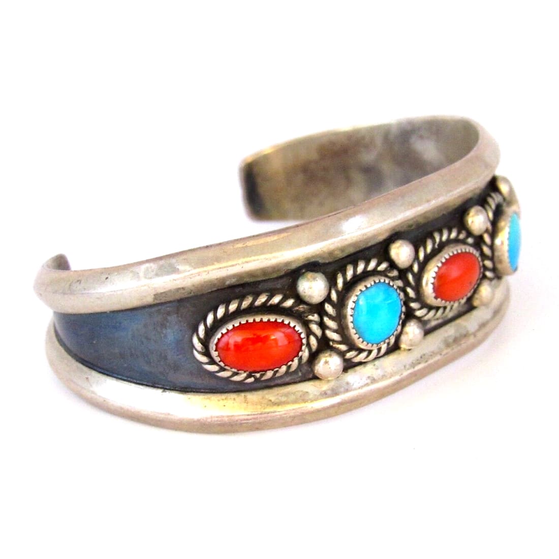 Old Pawn Navajo Turquoise Coral Statement Cuff Bracelet