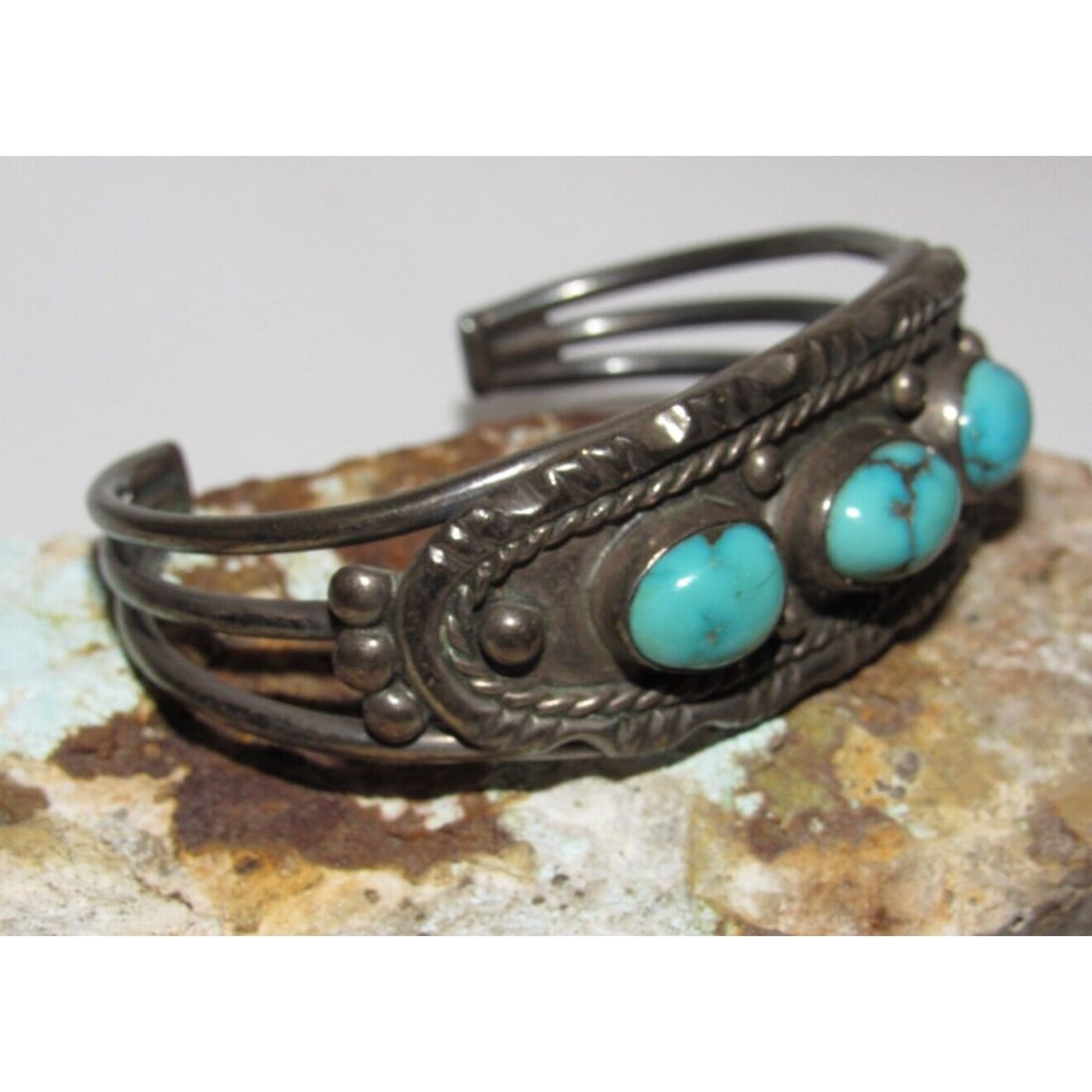 Old Pawn Navajo Turquoise Cuff Bracelet Sterling Silver