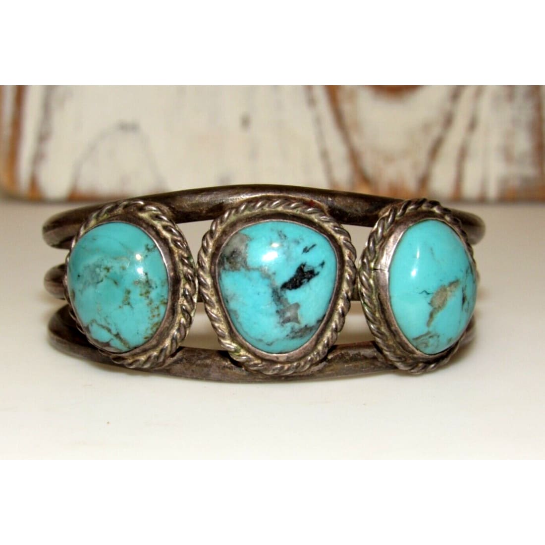 Old Pawn Navajo Turquoise Cuff Bracelet Sterling Silver