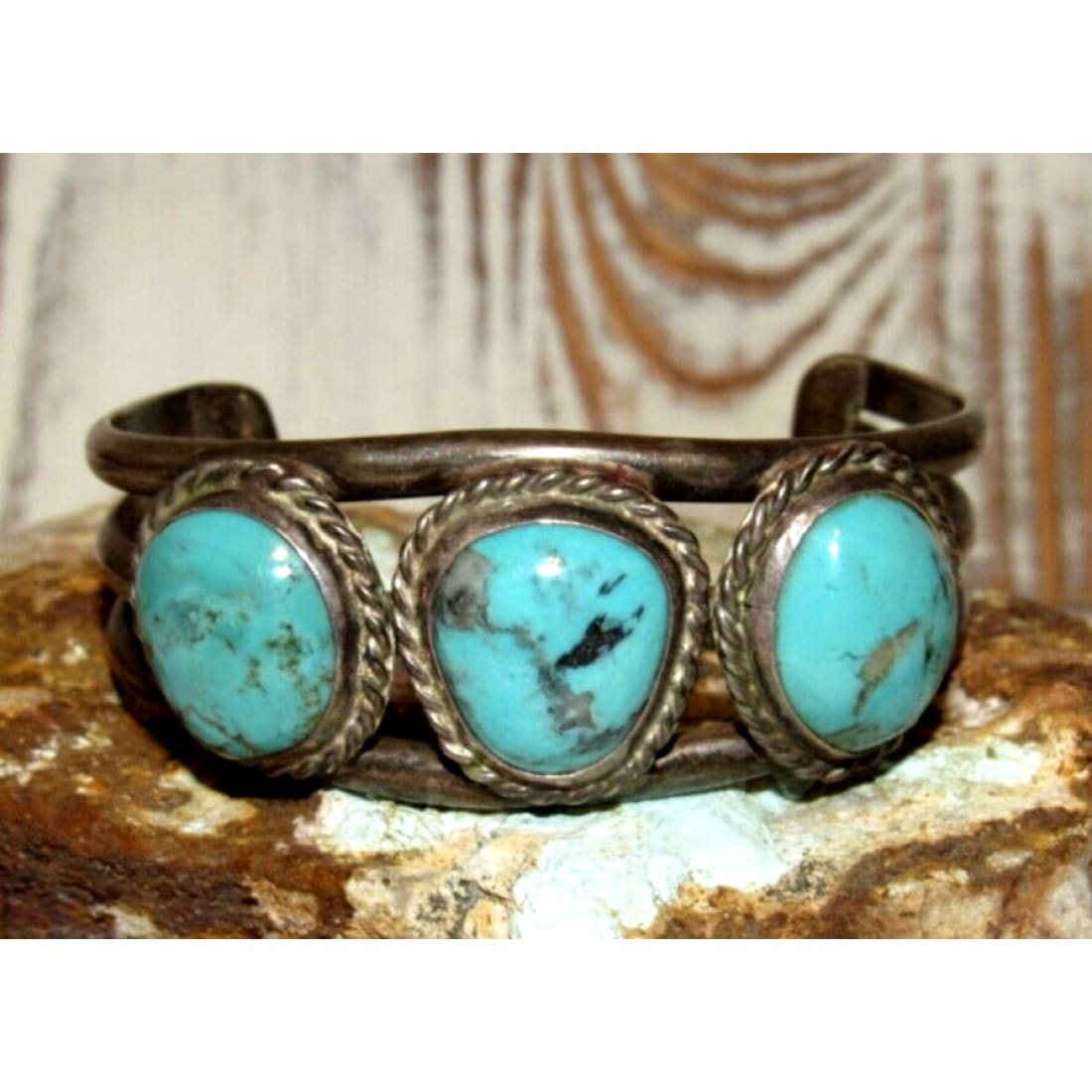 Old Pawn Navajo Turquoise Cuff Bracelet Sterling Silver