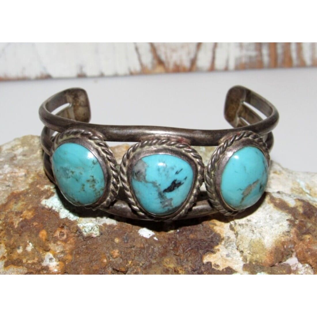 Old Pawn Navajo Turquoise Cuff Bracelet Sterling Silver