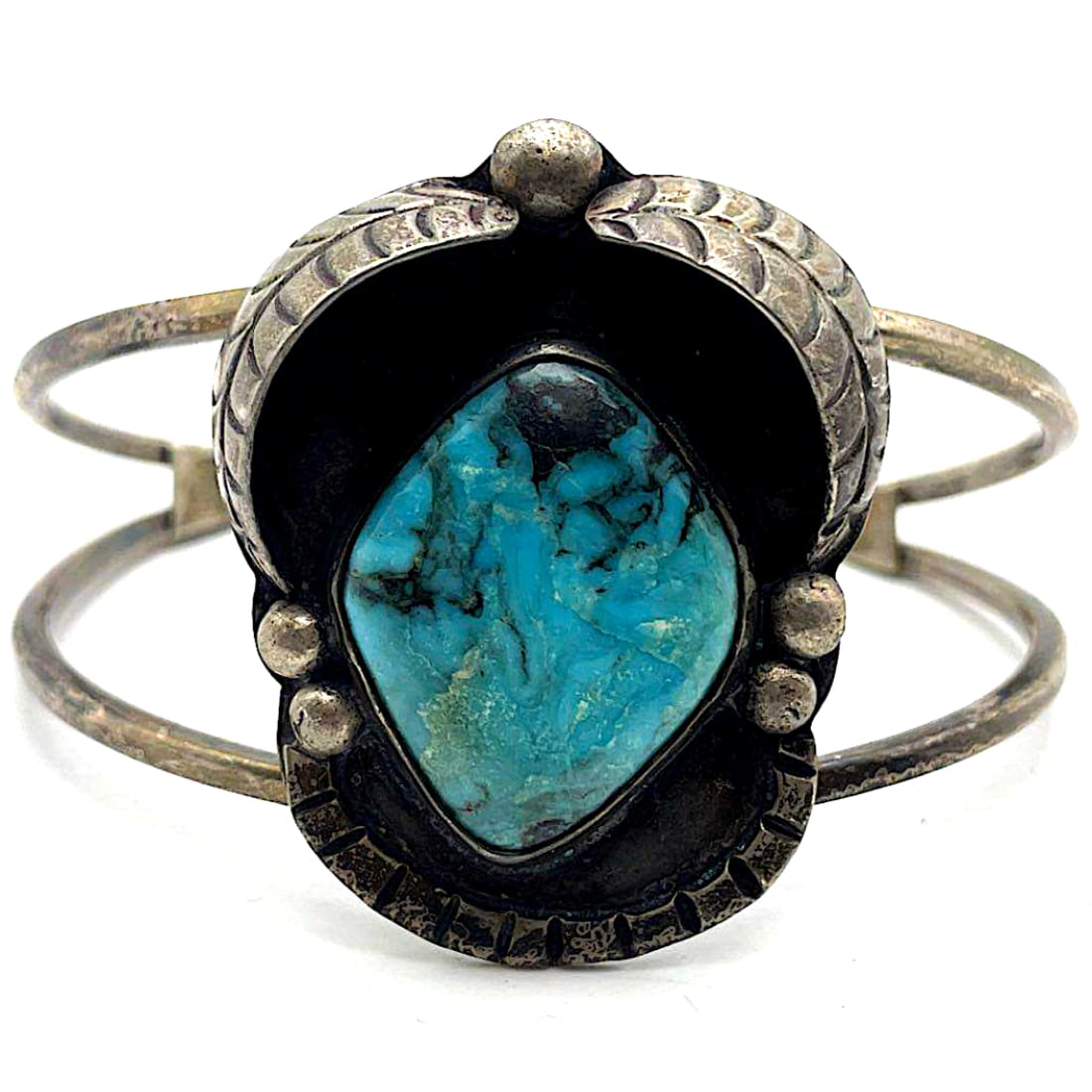 Old Pawn Navajo Turquoise Squash Blossom Cuff Bracelet