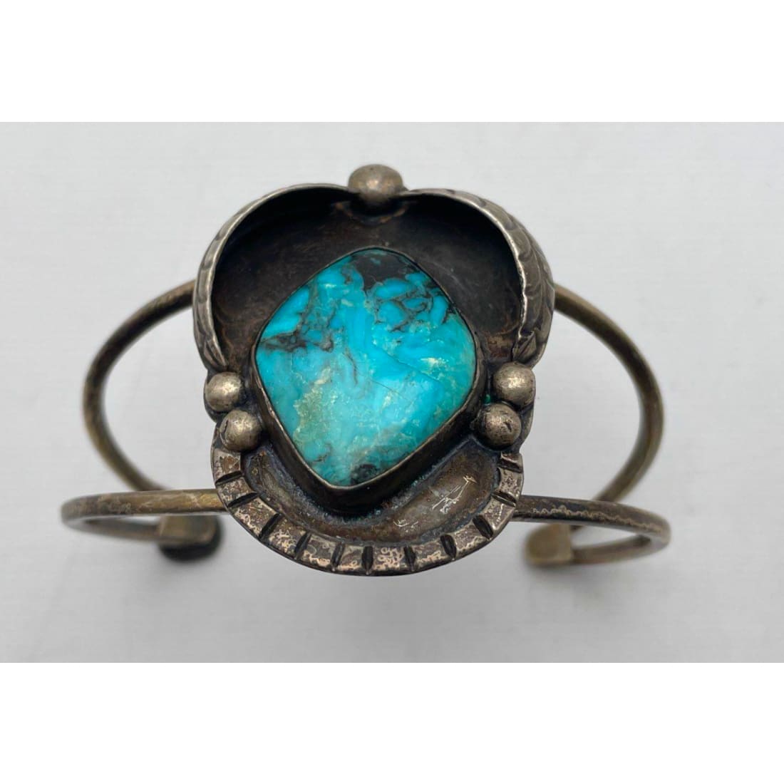Old Pawn Navajo Turquoise Squash Blossom Cuff Bracelet