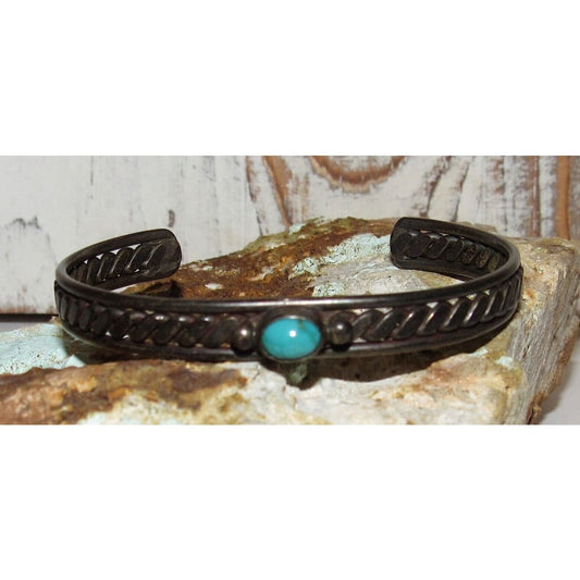 Old Pawn Navajo Turquoise Stacker Cuff Bracelet Sterling