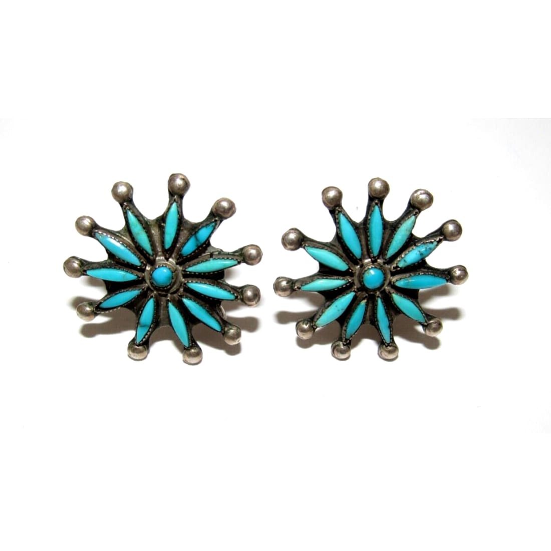 Old Pawn Zuni Cluster Earrings Petit Point Turquoise