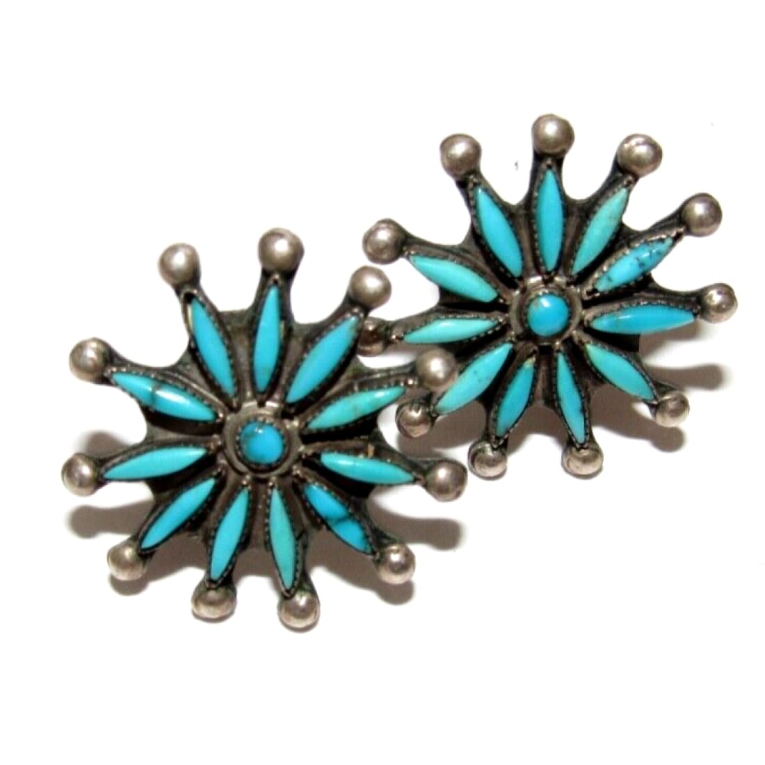 Old Pawn Zuni Cluster Earrings Petit Point Turquoise