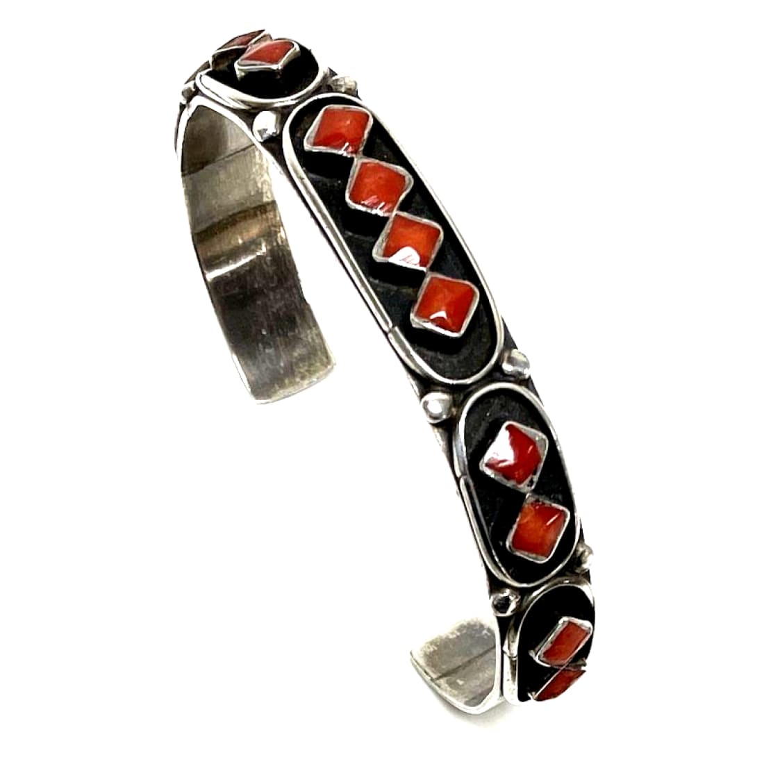 Old Pawn Zuni Coral Bracelet Sterling Silver Stacker Cuff