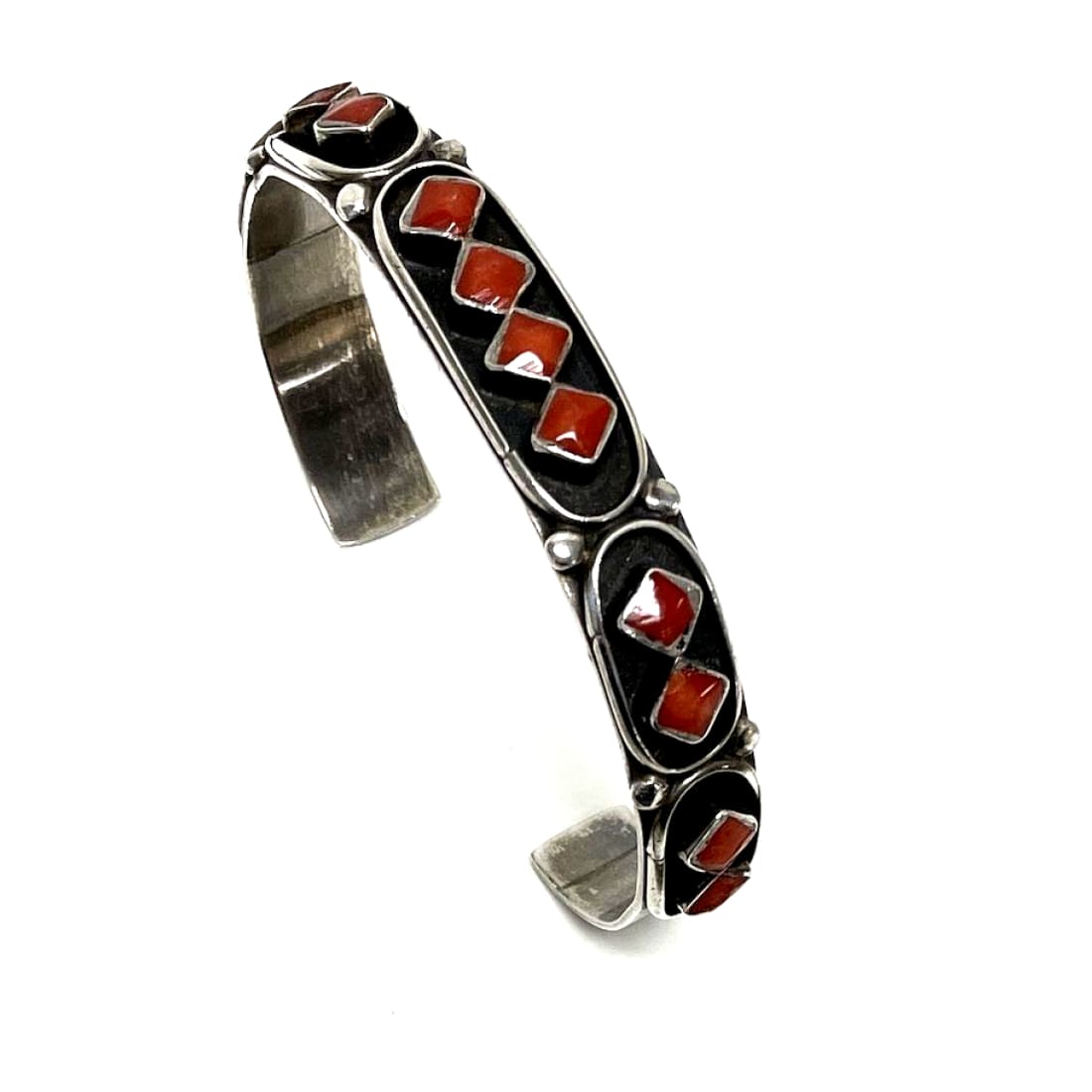 Old Pawn Zuni Coral Bracelet Sterling Silver Stacker Cuff