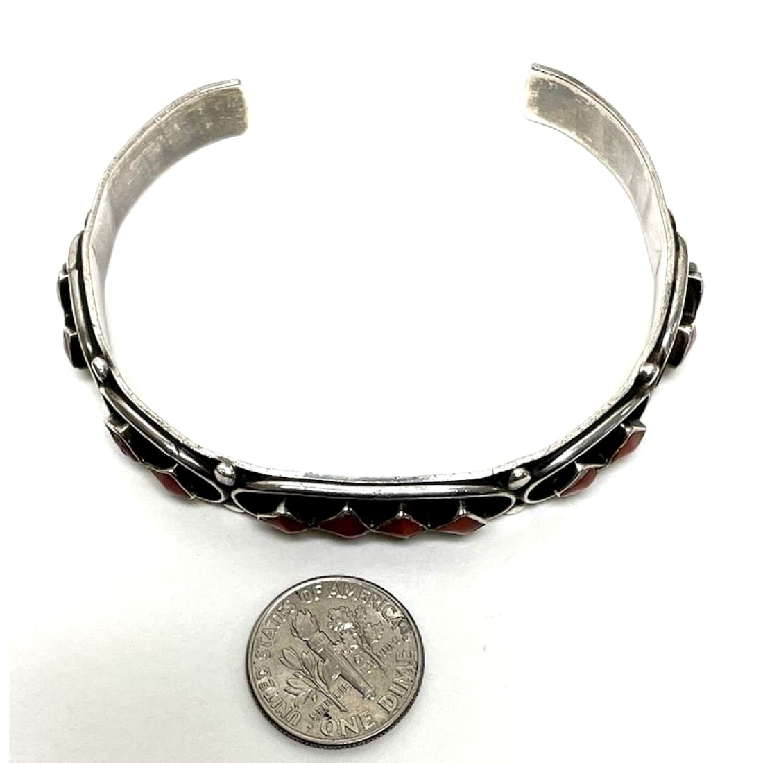 Old Pawn Zuni Coral Bracelet Sterling Silver Stacker Cuff