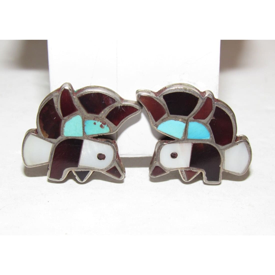 Old Pawn Zuni Eagle Inlay Clip Earrings Sterling Silver