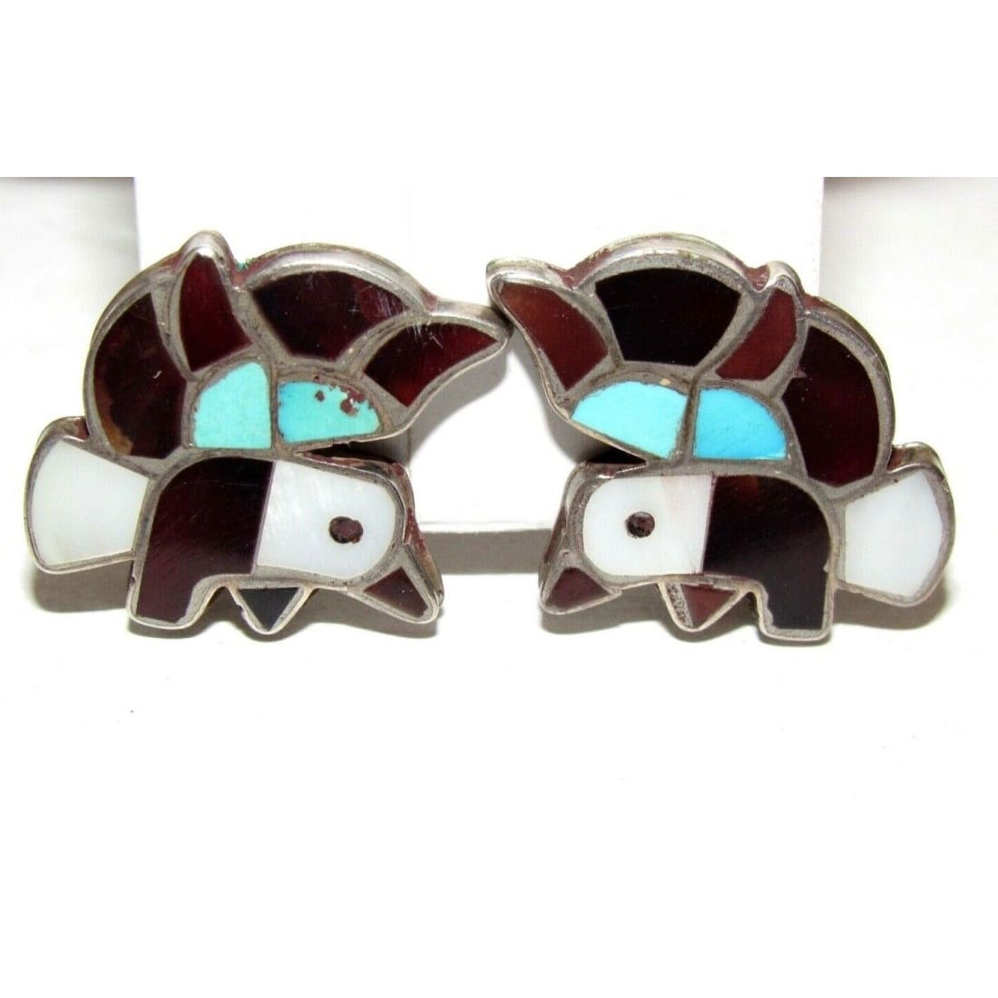 Old Pawn Zuni Eagle Inlay Clip Earrings Sterling Silver