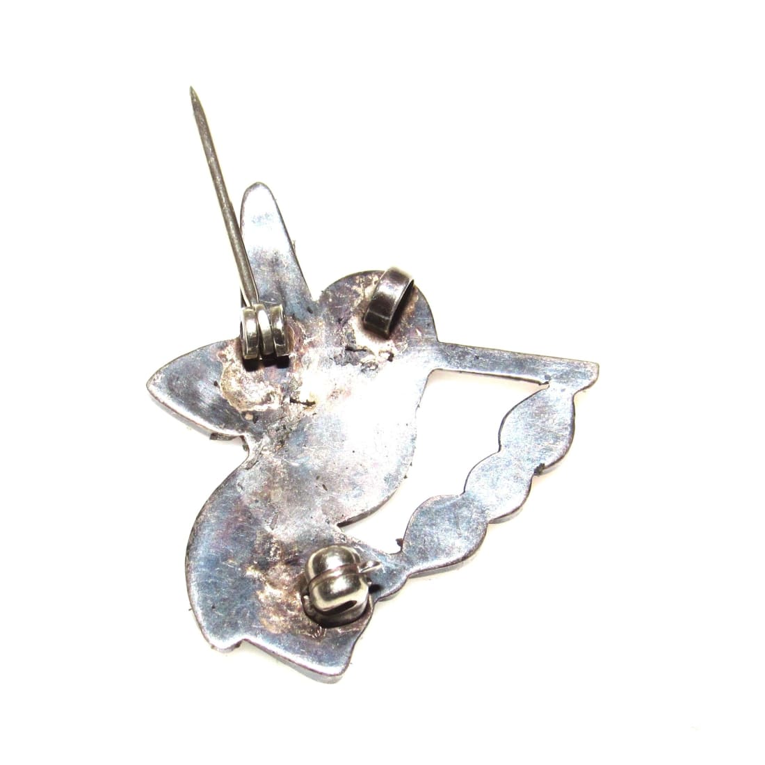 Old Pawn Zuni Inlay Hummingbird Pin Brooch Sterling Silver