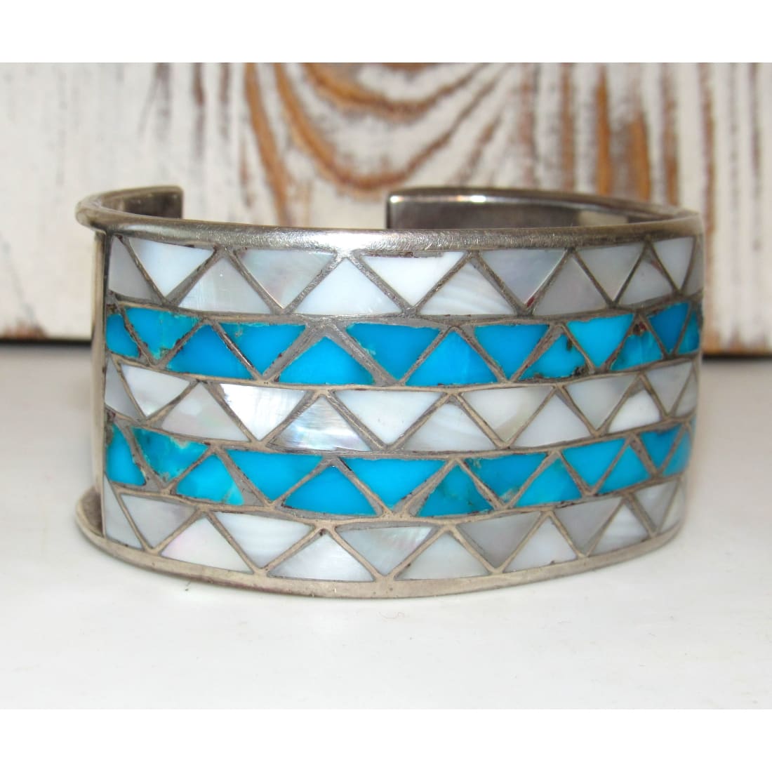 Old Pawn Zuni Inlay Statement Cuff Bracelet Turquoise