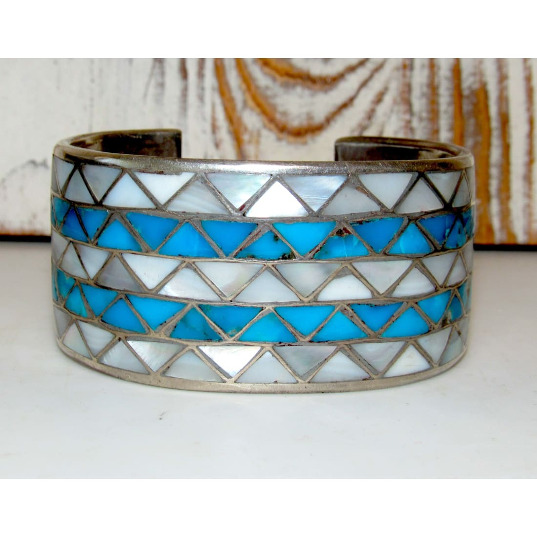 Old Pawn Zuni Inlay Statement Cuff Bracelet Turquoise