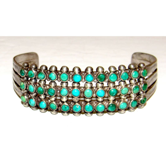 Old Pawn Zuni Snake Eye Turquoise Cuff Bracelet Sterling