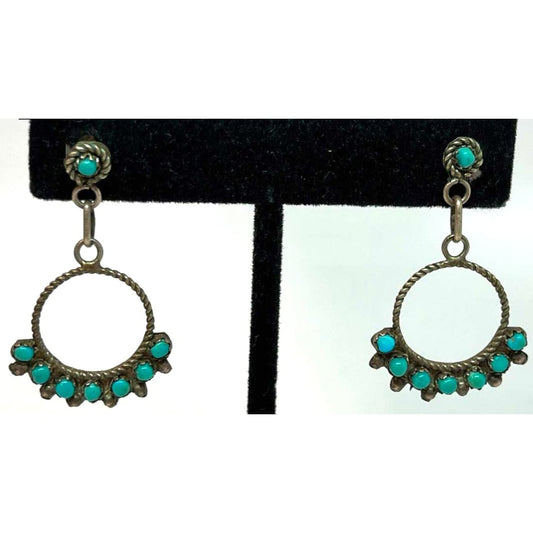 Old Pawn Zuni Snake Eye Turquoise Sterling Silver Dangle