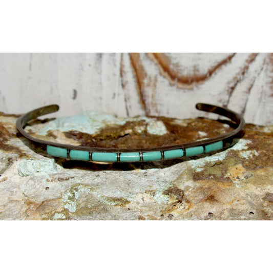 Old Pawn Zuni Turquoise Inlay Stacker Cuff Bracelet