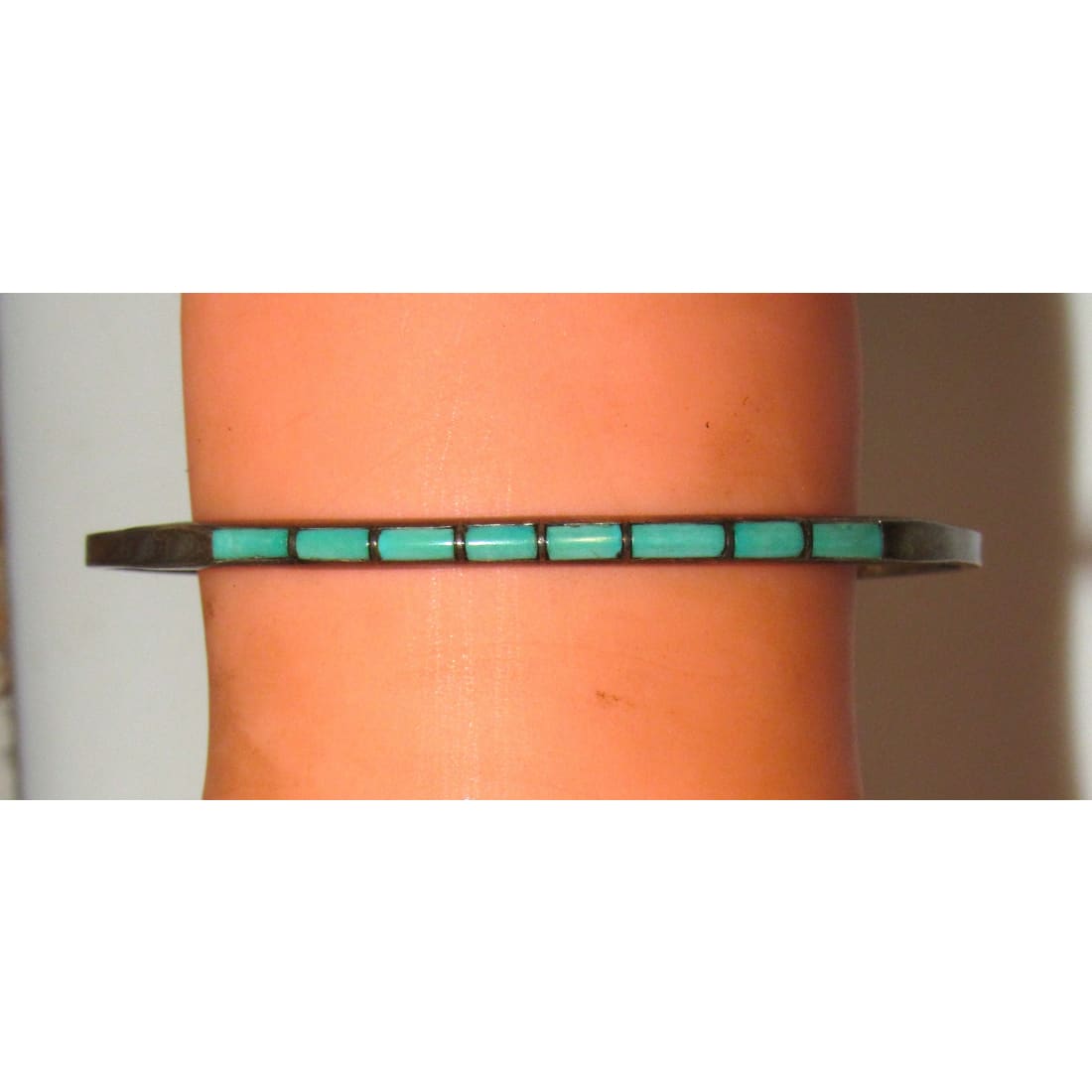 Old Pawn Zuni Turquoise Inlay Stacker Cuff Bracelet