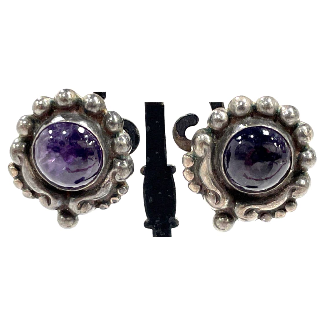 Pre-Eagle Taxco Mexico Sterling Silver Amethyst Screw Back