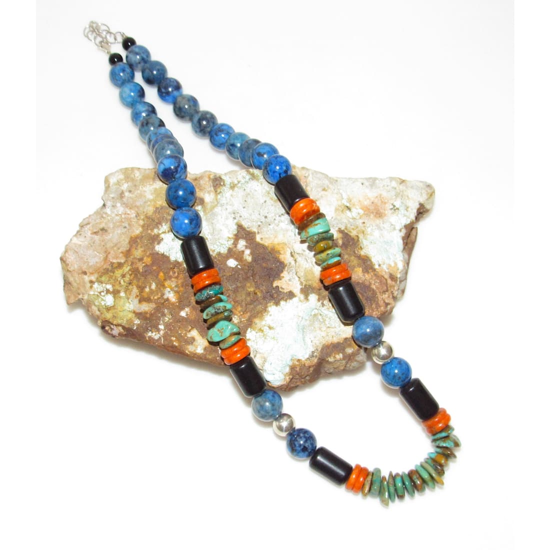 Santo Domingo Bead Heishi Necklace Turquoise Lapis Orange