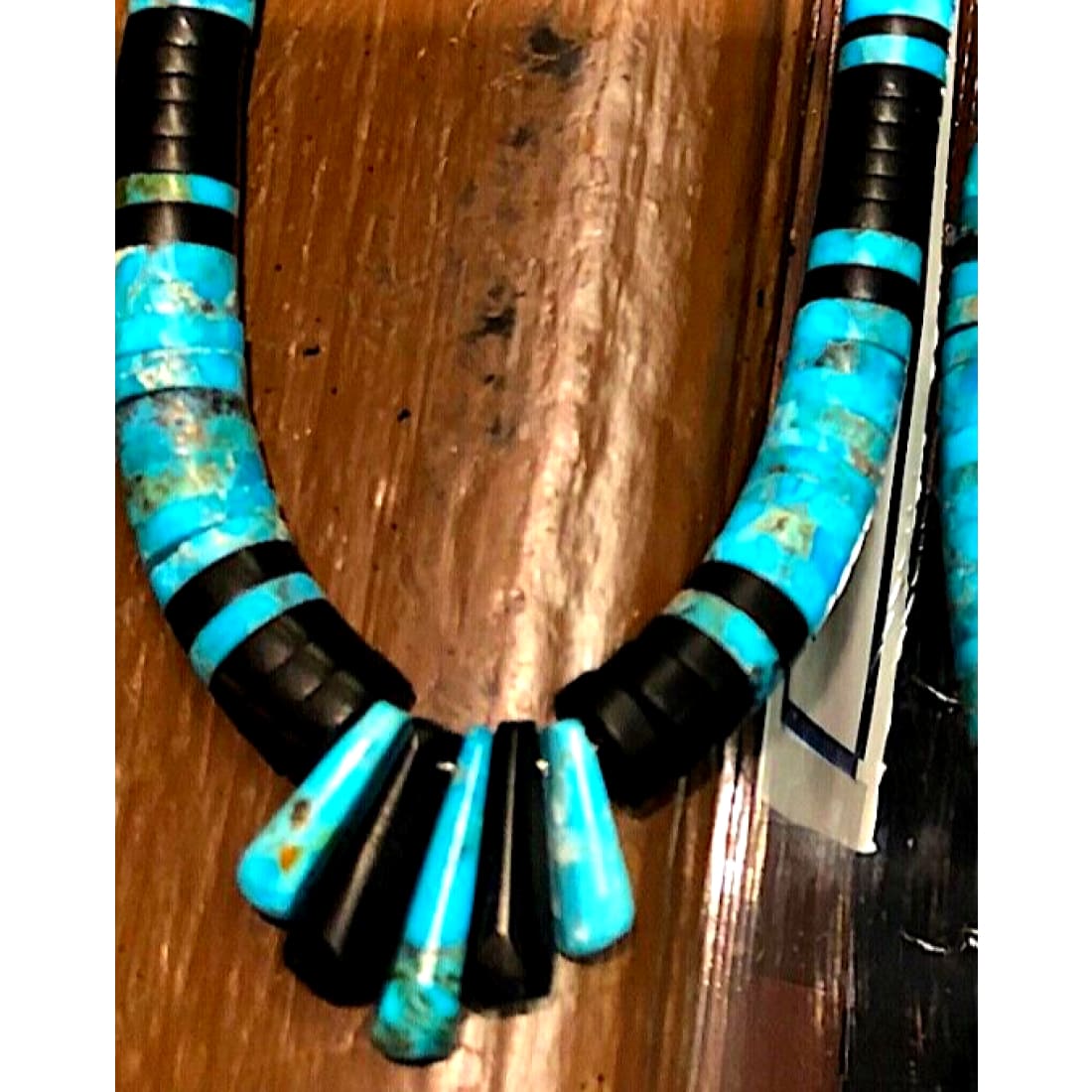 Santo Domingo Kingman Black Onyx Heishi Necklace Lupe Lovato
