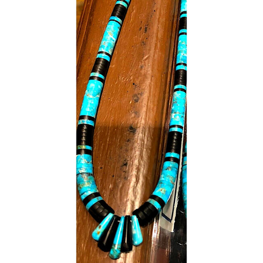 Santo Domingo Kingman Black Onyx Heishi Necklace Lupe Lovato