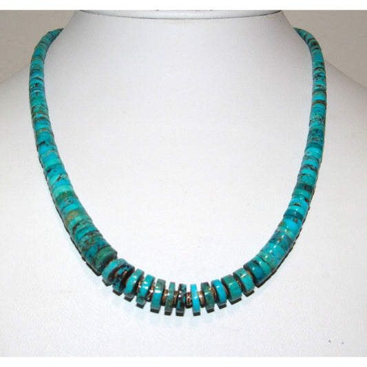 Santo Domingo Kingman Turquoise Heishi Necklace J. Calabaza