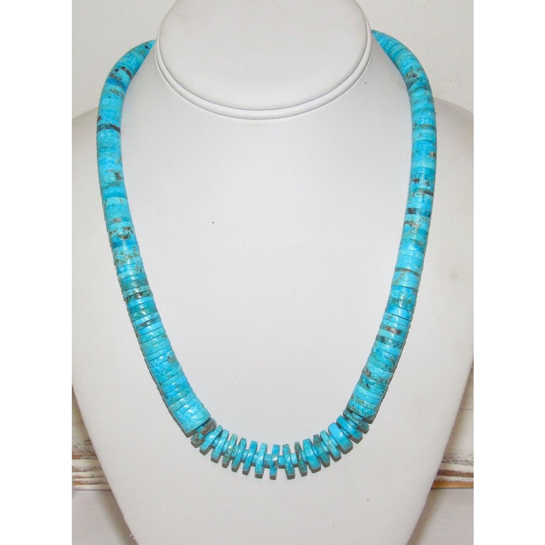 Santo Domingo Kingman Turquoise Heishi Necklace Lupe Lovato