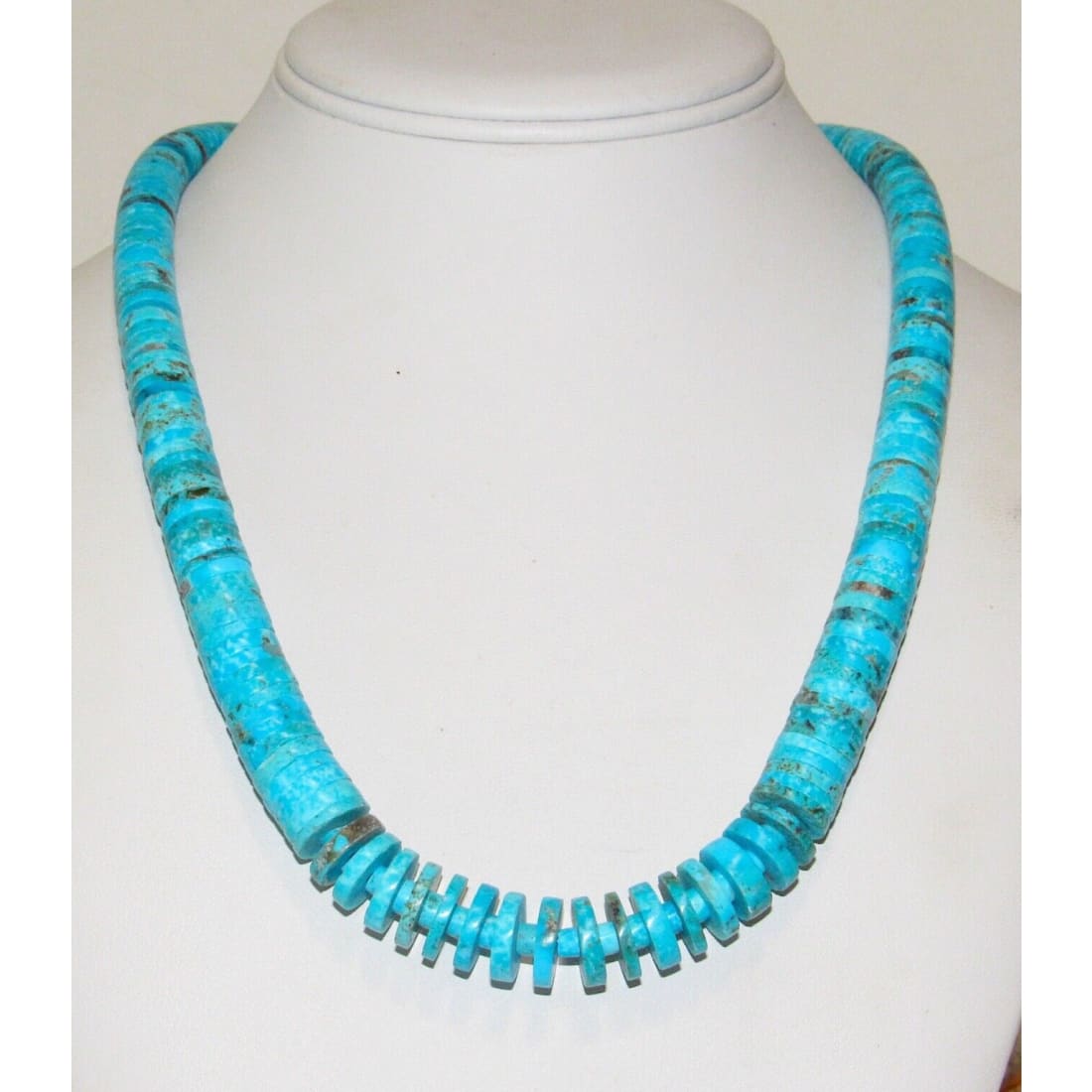 Santo Domingo Kingman Turquoise Heishi Necklace Lupe Lovato